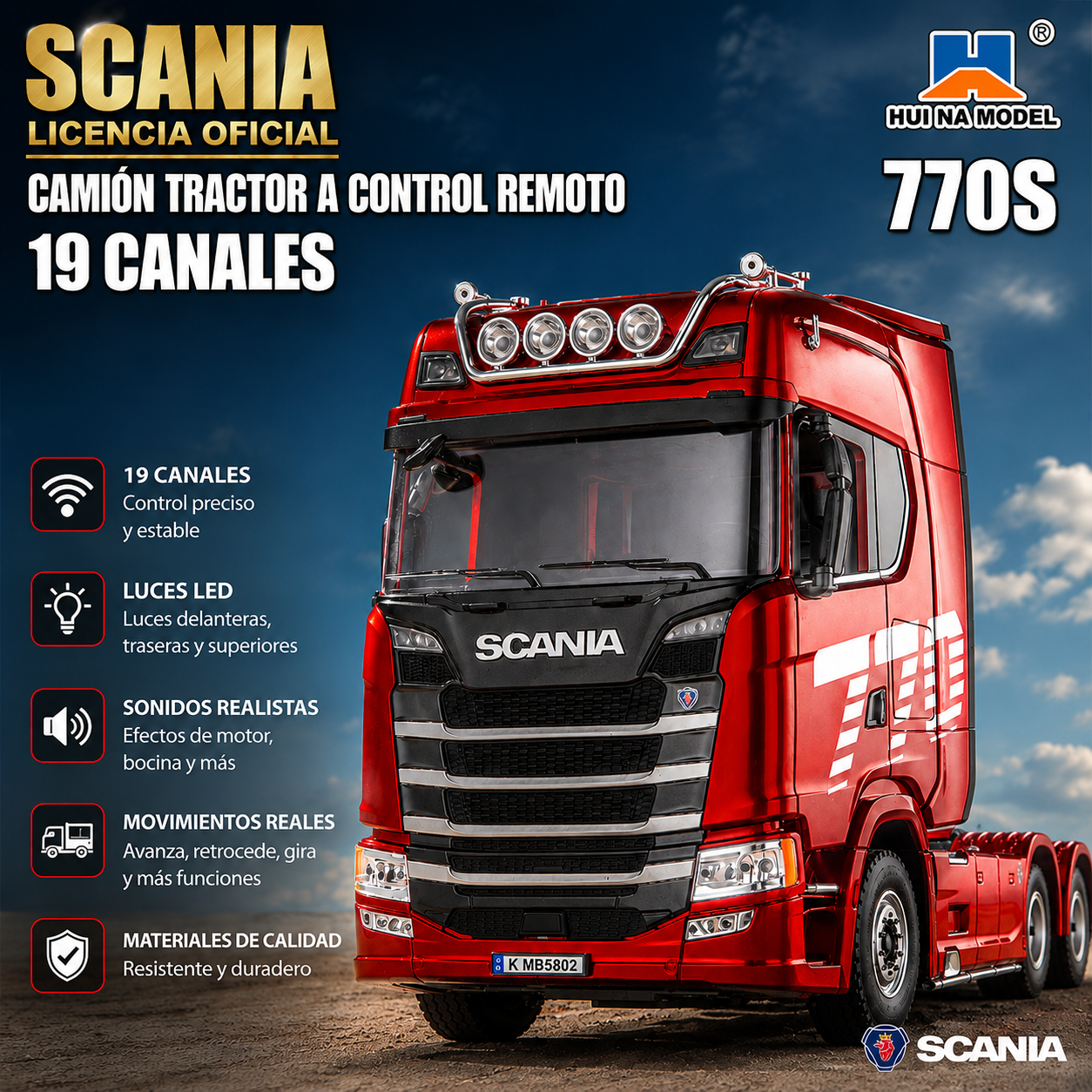 Camión Scania Rojo RC Metálico Huina 1501 1:18