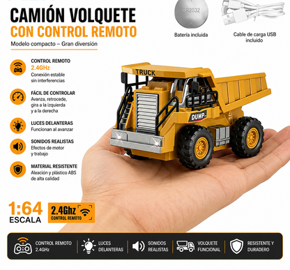 Mini Camión Volquete RC de Aleación 1:64
