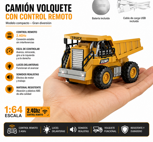 Mini Camión Volquete RC de Aleación 1:64